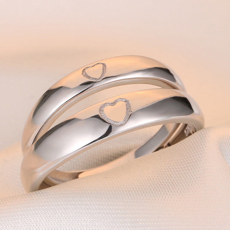 Adjustable Heart Ring Pair In Silver Electroplated Fashion Matching Rings For Men And Women Simple And Stylish