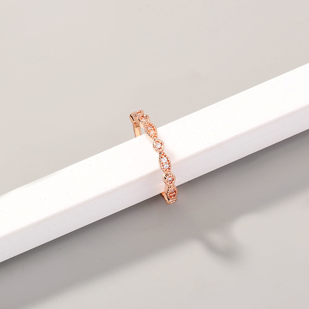 Rose Gold Copper Adjustable Ring with Micro Diamonds for Women And Girls Elegant Wedding Band For Everyday Use