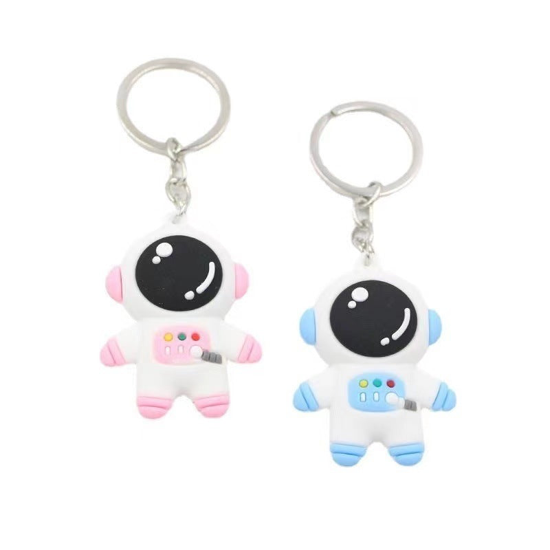 Cartoon Astronaut Keyring Rubber Charm For Bags And Keys Cute Spaceman Pendant Accessory Backpack Blue Or Pink