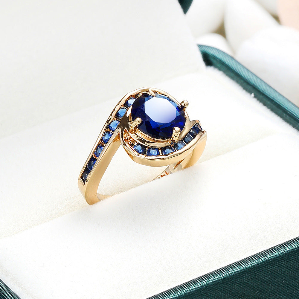 Copper Ring With Blue Zircon Stone Fashion Jewelry In Europe And America US Size 6 7 8 9 10 New Copper Ring US