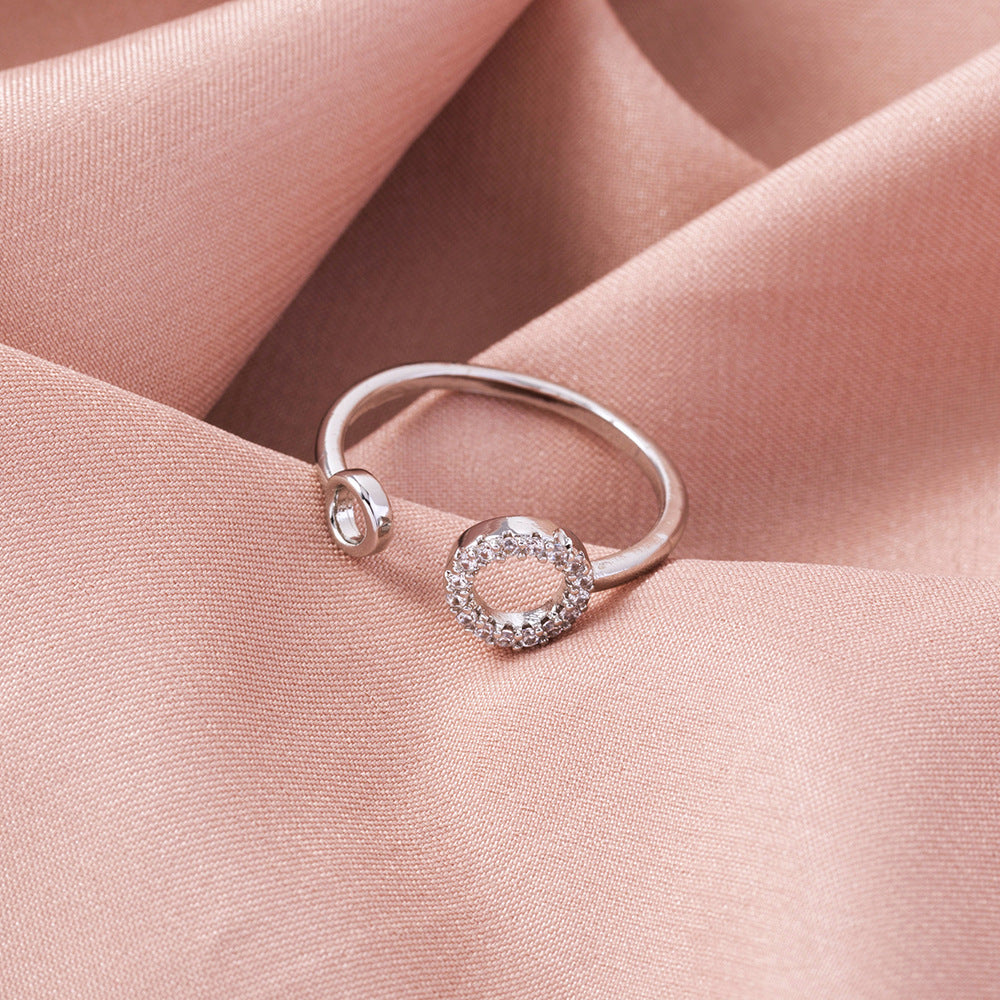 Unisex Open Ring With Geometric O Shape Zircon Inlaid Copper Ring For Women And Men Simple Everyday Wear Sleek