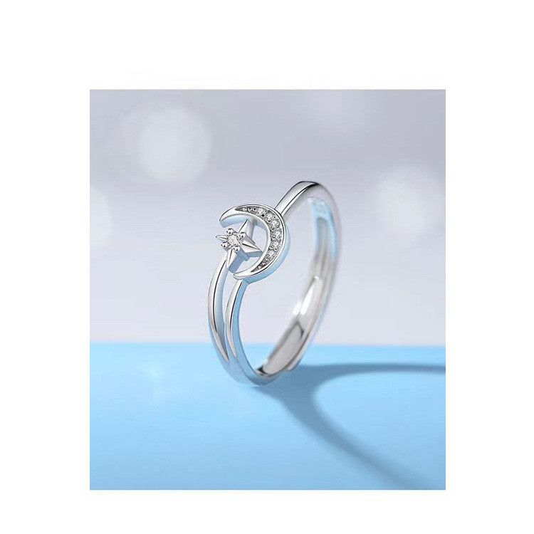 Adjustable Couple Rings Zircon Constellation Design Sterling Silver Plated Copper For Him And Her Gift Box Included