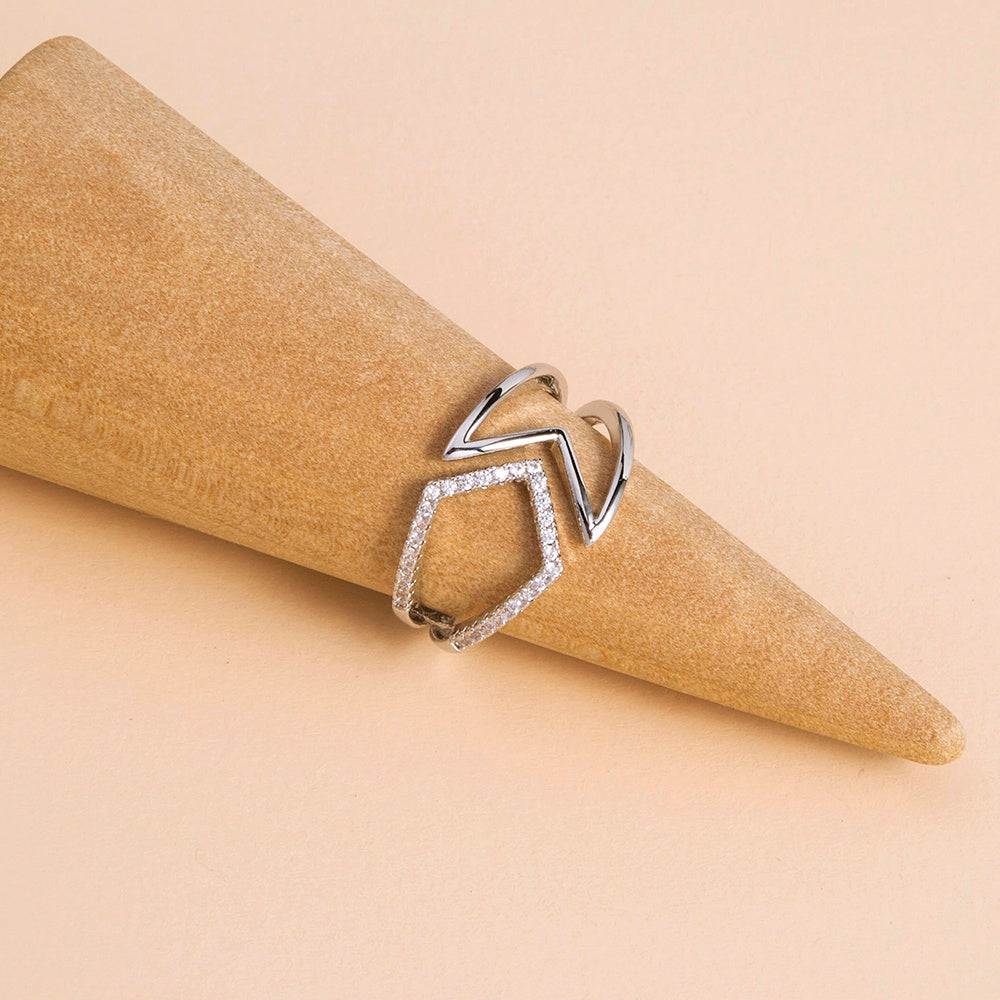 Womens Geometric Hollow Copper Ring Bracelet Adjustable Micro Diamond Jewelry Europe America Style Gleam Shine