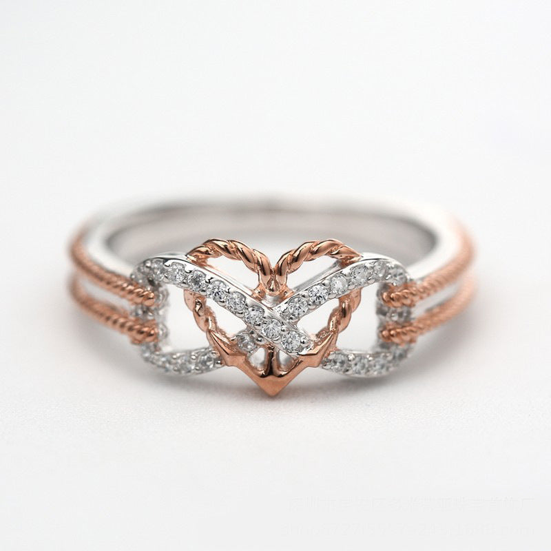 Two Tone Cross Alloy Ring Geometric Design Womens Ring Rose Gold Finish Fashion Jewelry For Girls Gift Ready Design