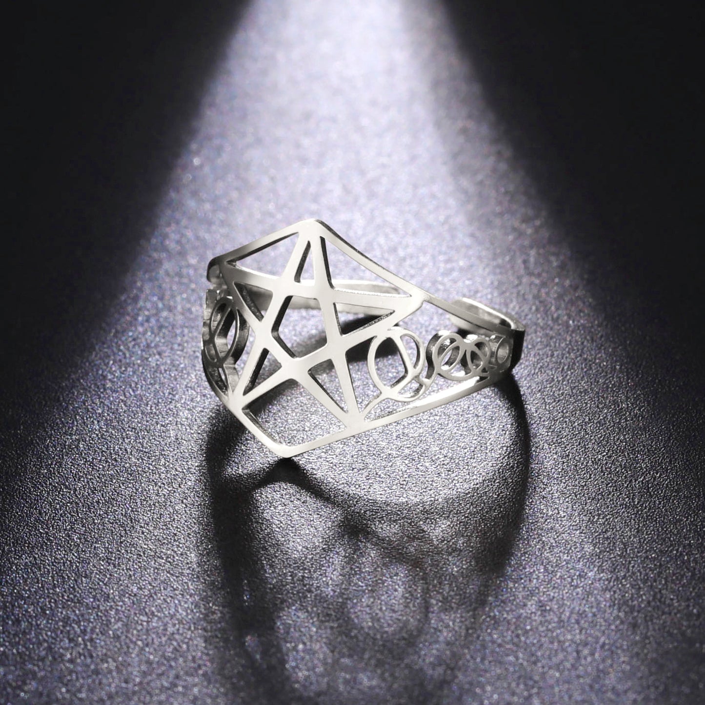 Adjustable Stainless Steel Ring For Women Hollow Five Pointed Star Electroplated Jewelry Fashion Ring Style Now
