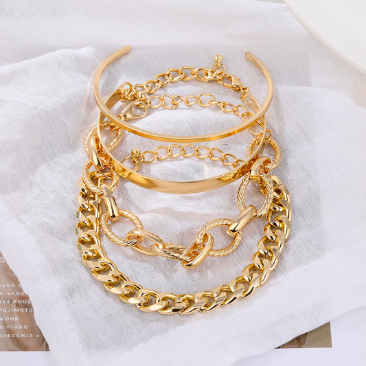 Womens Vintage Twist Chain Bracelet Set Alloy Bangle Jewelry For Women And Girls Fashion Party Accessories Pro