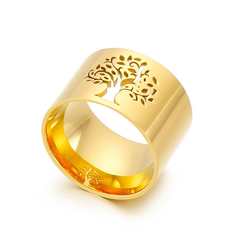 Womens Tree Of Life Ring Titanium Steel Electroplated Fashion Jewelry For Everyday Wear Gift Idea Size 6 7 8 9