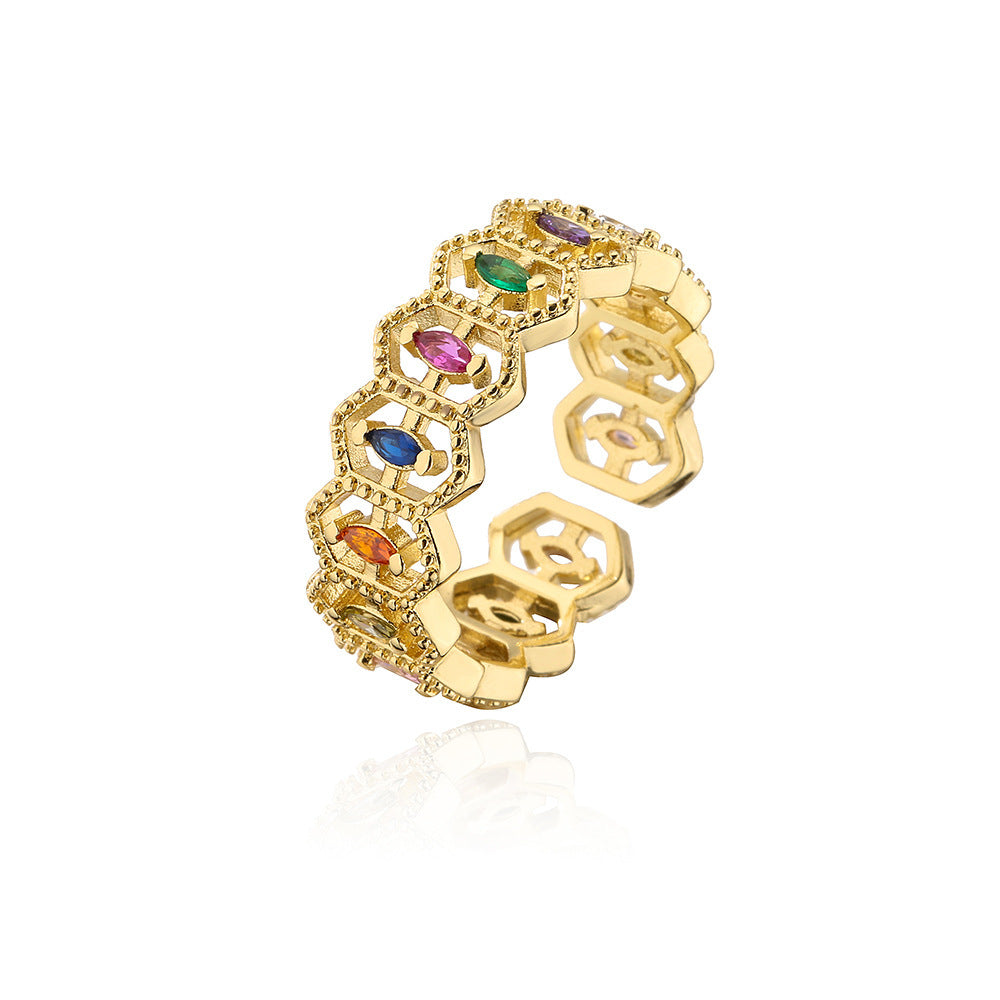 Womens Geometric 18K Gold Plated Copper Ring Abstract Design Jewelry Fashion Statement Beautiful Modern Accent