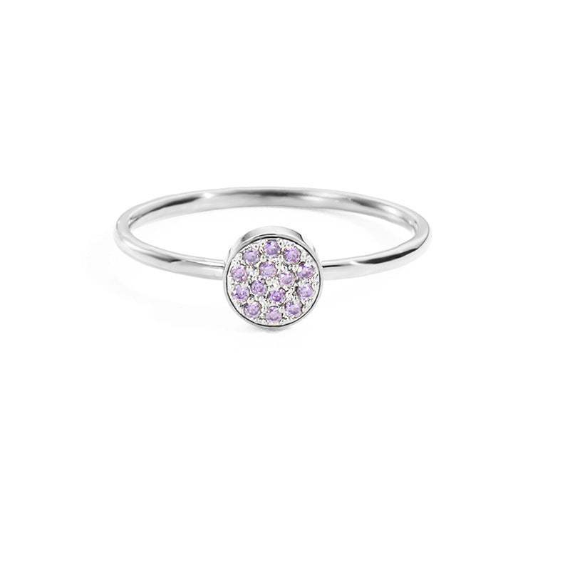 Womens Stainless Steel Ring Inlaid Rhinestones Simple Geometric Design Round Zircon Gemstone Ring Zircon