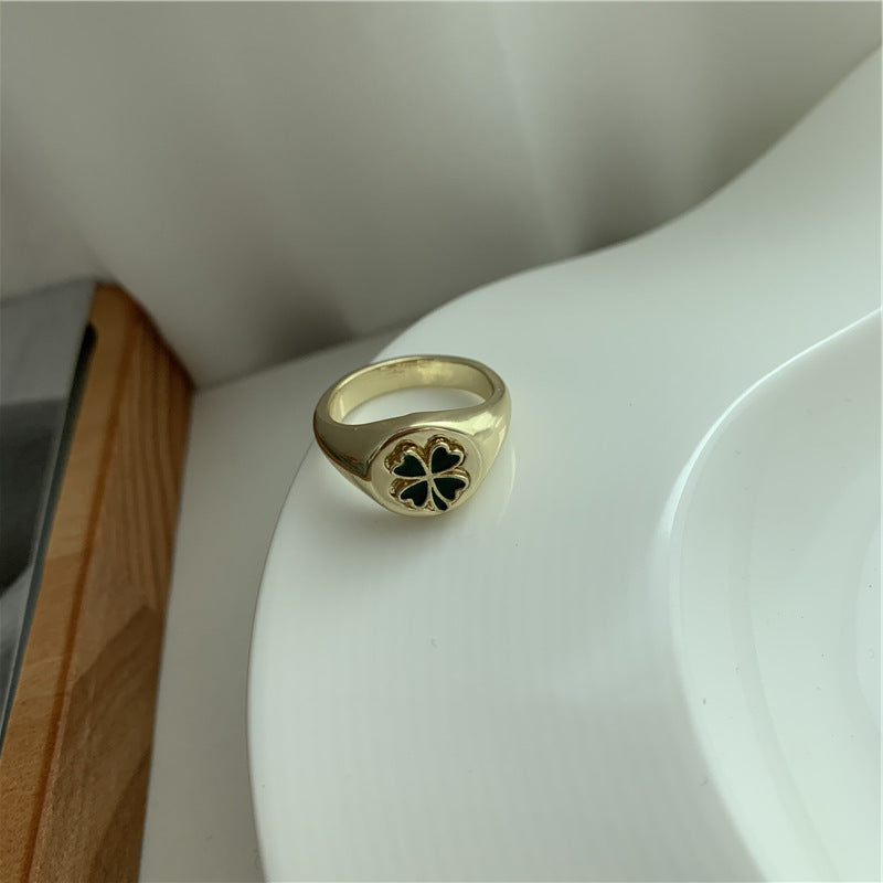 Womens Four Leaf Clover Ring Alloy Geometric Fashion Jewelry Durable Gift For Birthday Trendy Accessory Plated