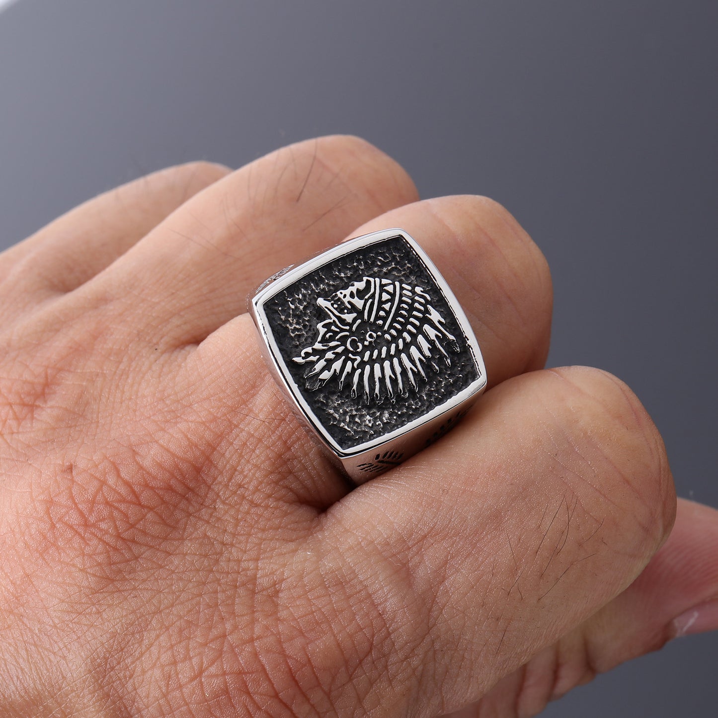 Mens Indian Totem Ring Vintage Geometric Band Stainless Steel Titanium Polished Design Gift For Him Clean Geometric