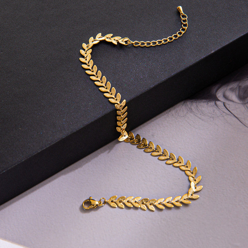 Wheat Leaf Anklet Stainless Steel Fashion Chain For Women Elegant Everyday Wear European And American Jewelry Timeless