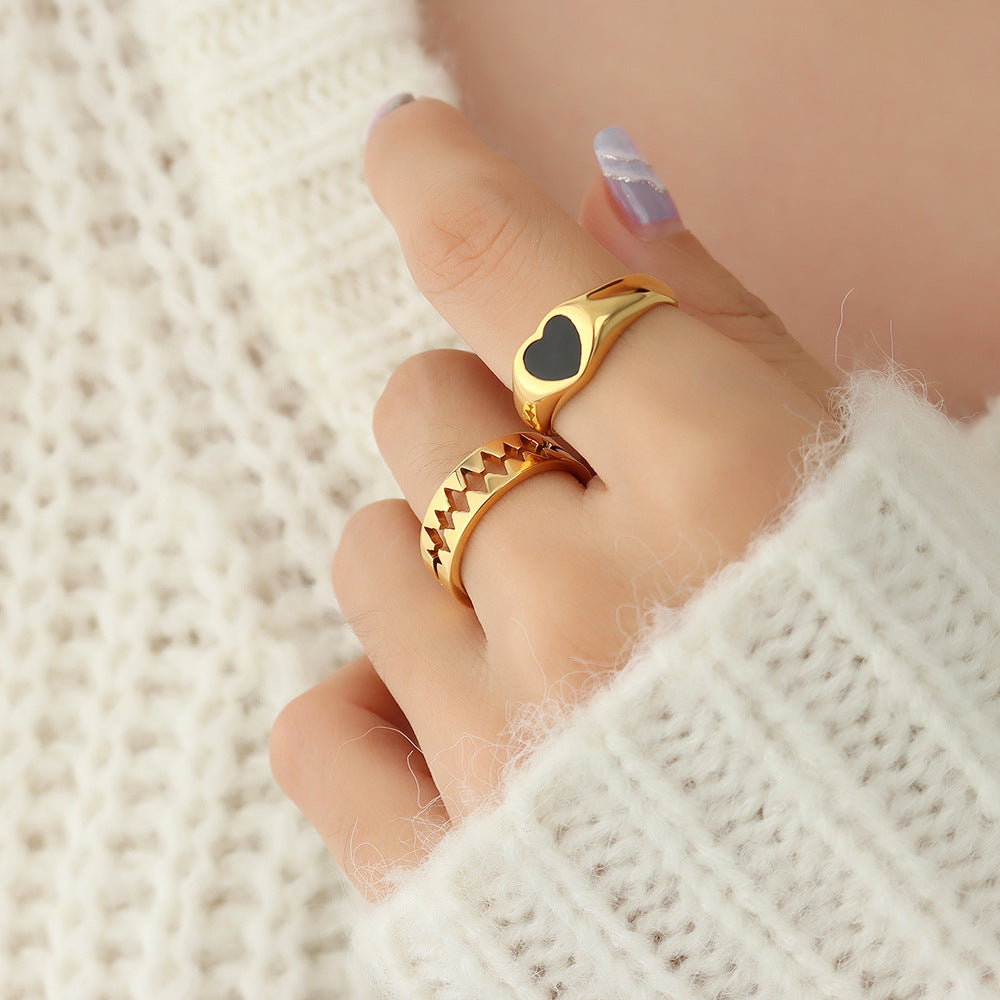 Black Heart Shape Ring Titanium Steel Fashion Ring Women