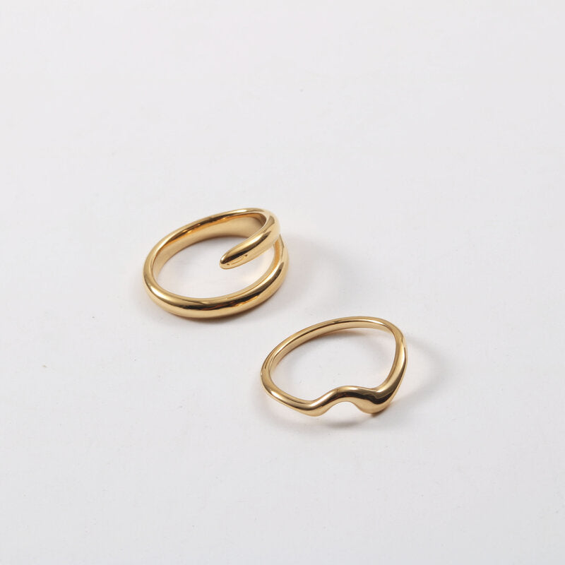 18K Gold Electroplated Titanium Steel Ring Diamond Insert Material Titanium Steel Female Style Gold Color Sizes 6 7 8