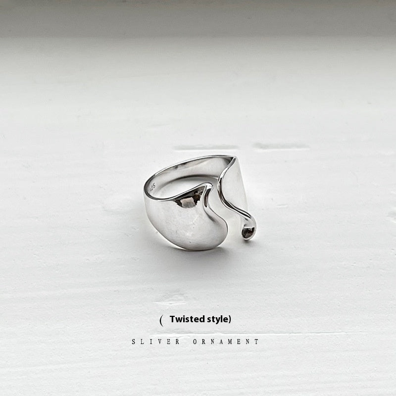 Adjustable 925 Silver Ring Unisex Geometric Wave Twist Cross Design for Everyday Wear Open adjustable size fit