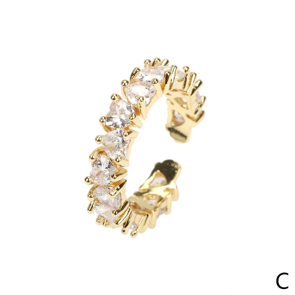 Womens Heart Ring With Color Zirconium Inlaid Copper Adjustable Opening For Festivals And Gifts Europe America