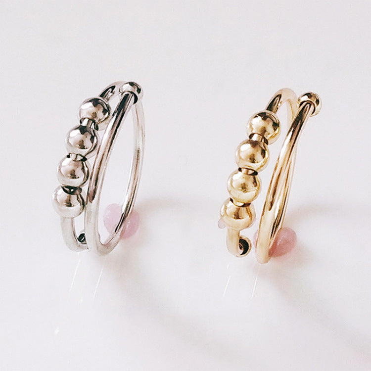Adjustable Alloy Ring With Turning Beads For Stress Relief