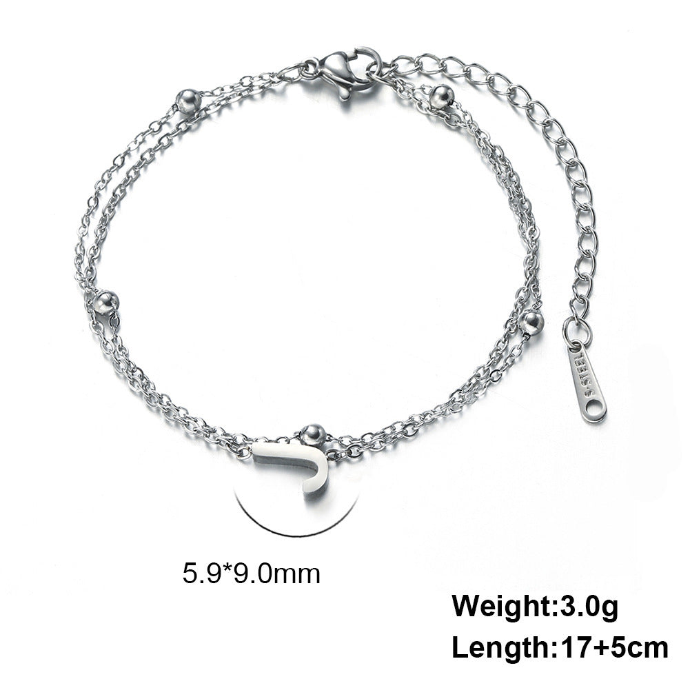 Womens Stainless Steel Double Layer Chain Bracelet With Initial Pendant Electroplated Finish Jewelry Gift Gold