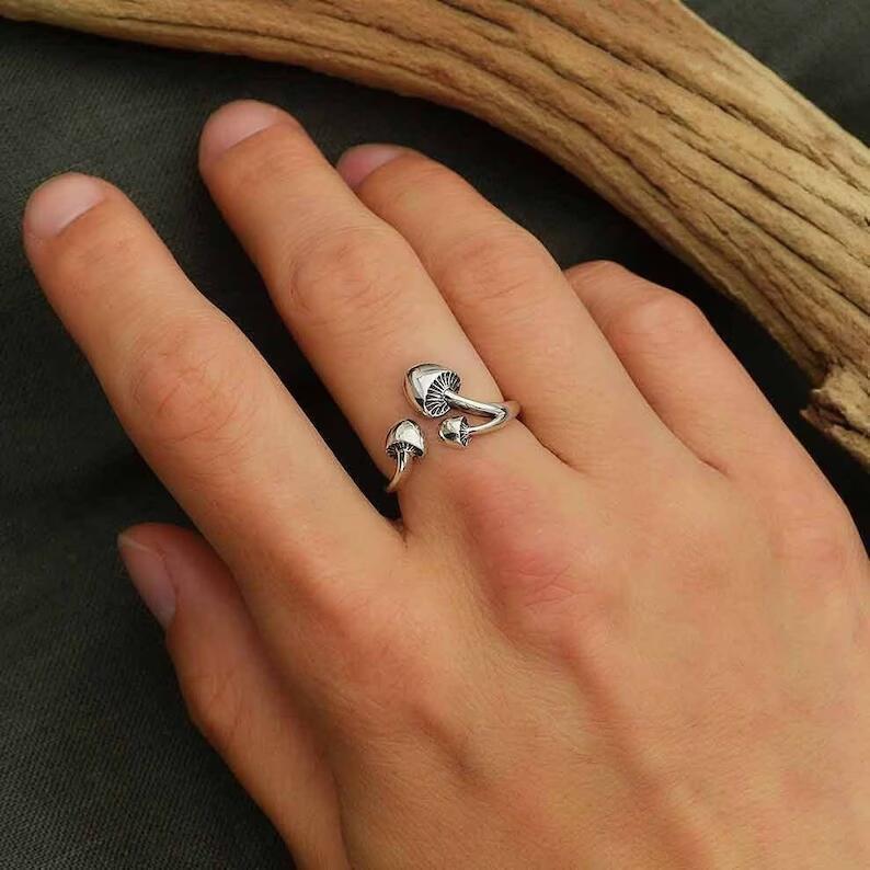 Adjustable Mushroom Design Alloy Silver Ring For Women Fashion Jewelry Trendy Accessory Gift For Her Daily Use