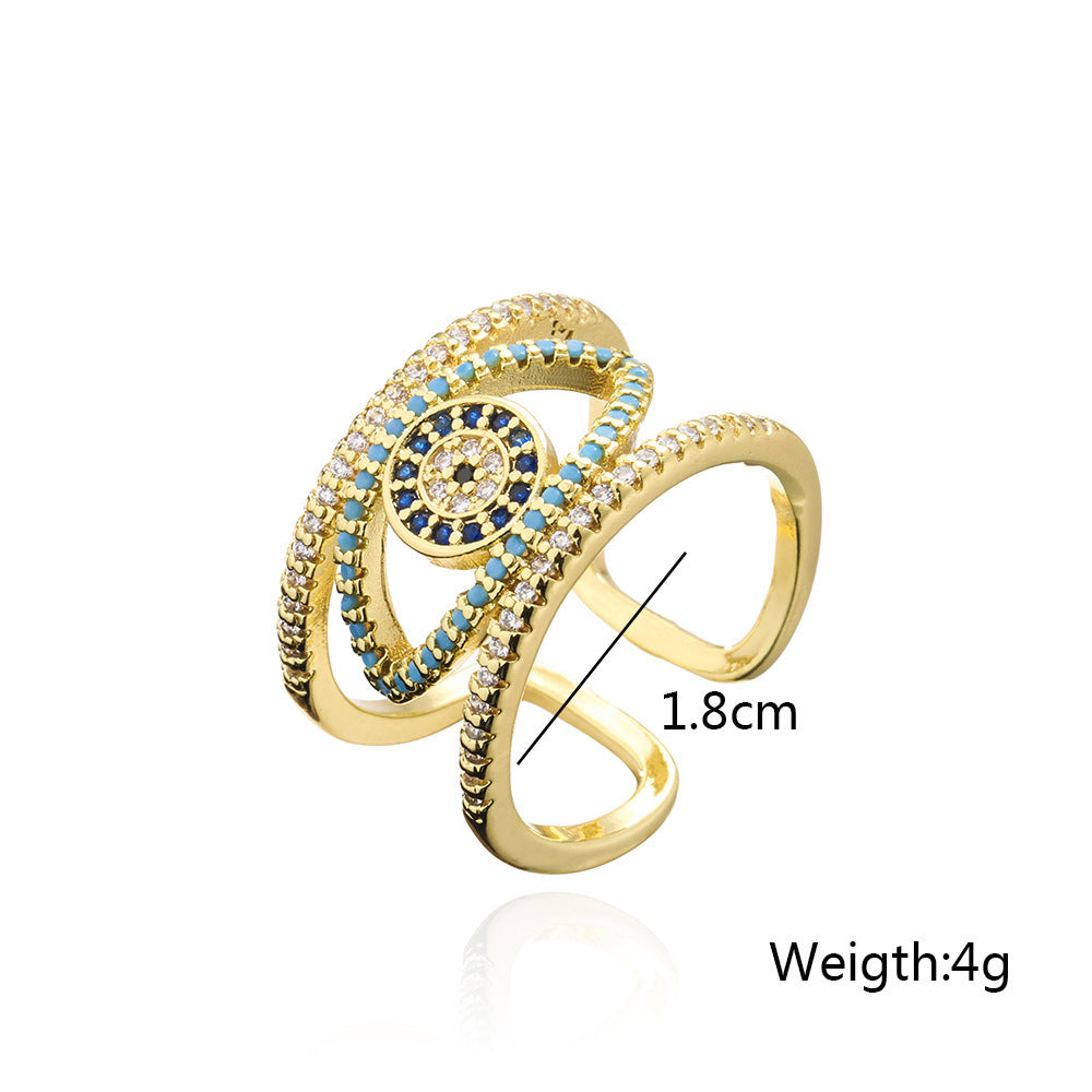 Womens Copper Plated Ring With Real Gold Tone Micro Inlaid Zircon Hollow Out Design Adjustable Fashion Jewelry