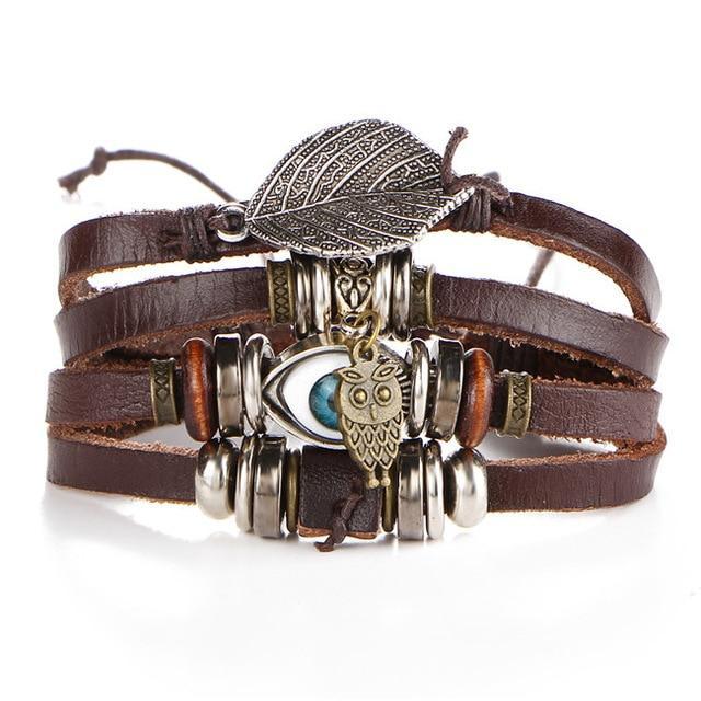 Handmade Leather Bracelet Retro Turquoise Sunflower Design Layer Braided Leather Alloy Unisex Punk Style Retro