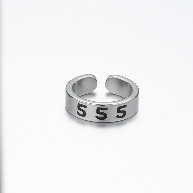 Womens Stainless Steel Ring Vintage Lucky Number Silver Text Ring Fashion Statement Jewelry High Quality Design