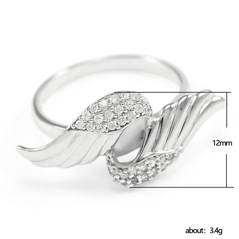 Womens Angel Wings Zircon Ring Copper Electroplated Fashion Fine Jewelry Dainty Elegant Statement Gift For Her