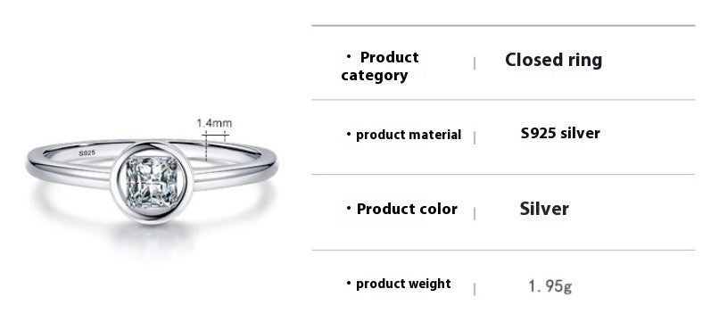 Womens Sterling Silver Geometric Ring With Round Zircon Artificial Diamond S925 Jewelry Korea Japan Style Ring