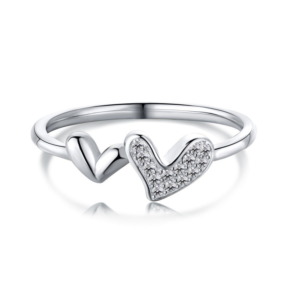 Heart Shaped Silver Electroplated Ring for Women Geometric Korean Style Individually Packaged for Everyday Wear