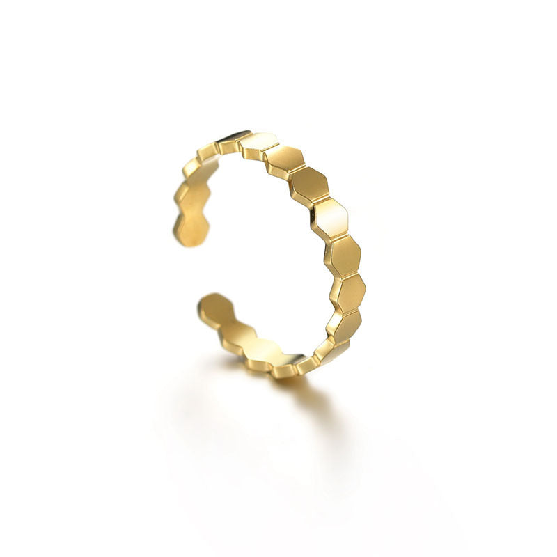 Womens Stainless Steel Ring 18K Gold Tone Adjustable Geometric Vintage Design Fashion Jewelry Durable Everyday Wear