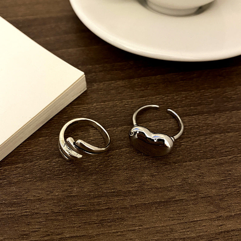 Women Silver Plated Heart Ring With Wings Vintage Heart Shaped Adjustable Opening Retro Jewelry Everyday Wear