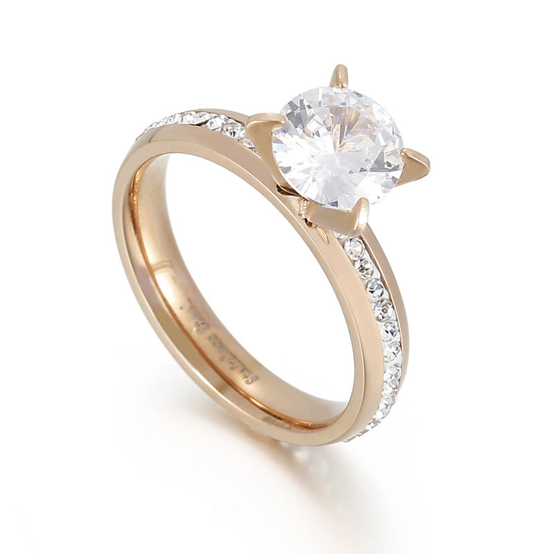 Womens Titanium Steel Zircon Ring Geometric Electroplated Durable Index Finger Fashion Jewelry Versatile Accessory