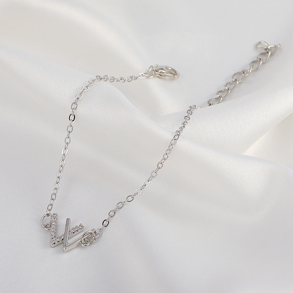 Womens Alloy Bracelet With Diamond Accent And Elegant Letter W Design Sparkling Jewelry Gift For Her For Daily Wear