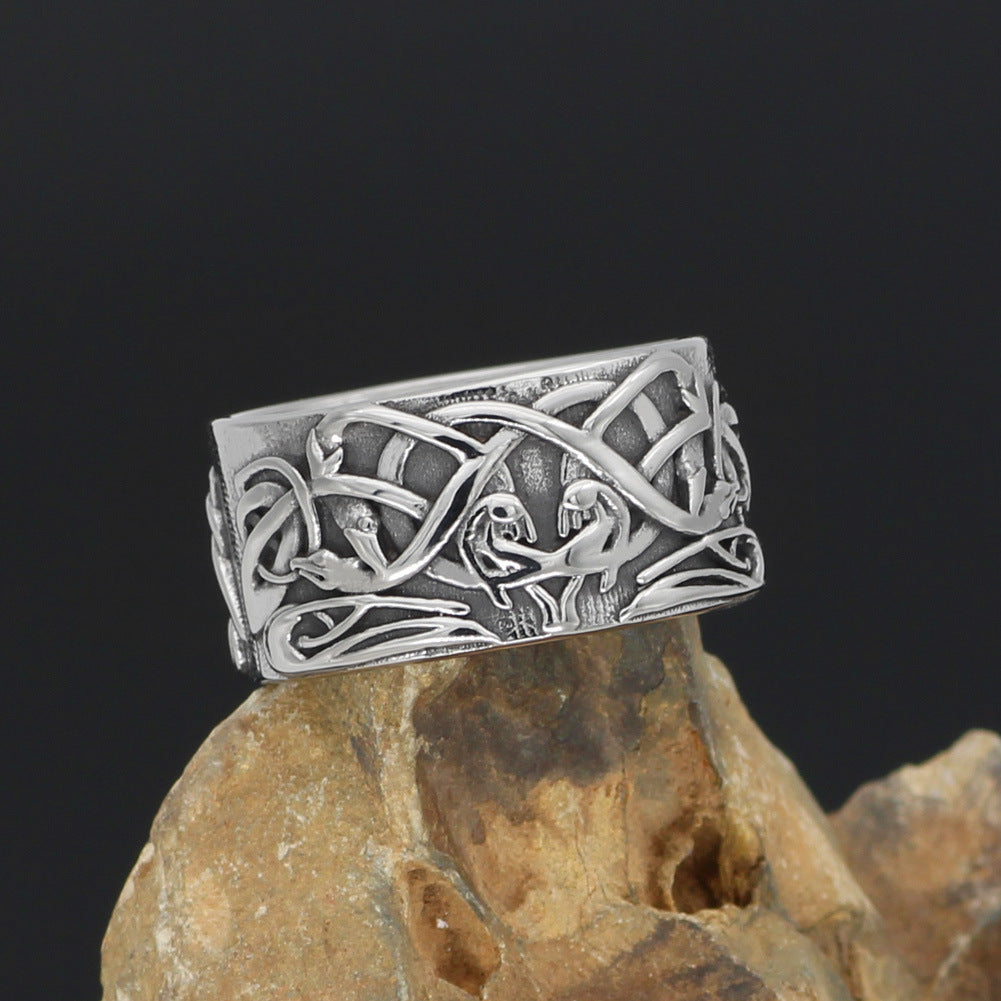 Womens Stainless Steel Ring Silver Color Wolf Totem Ring Celtic Knot Fashion Ring Retro Electroplating Ring for Women Size 9 10 11 12 and 13