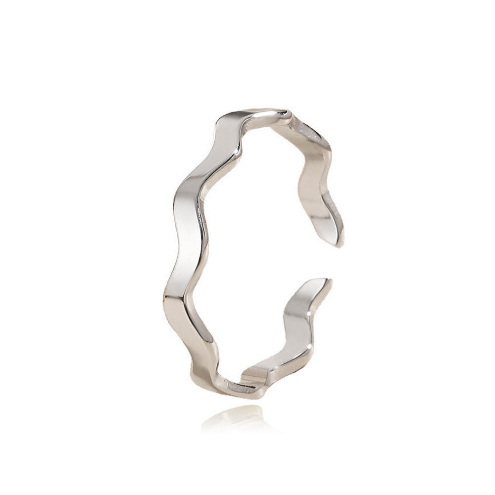 Womens Stainless Steel U Shaped Wave Ring Minimalist