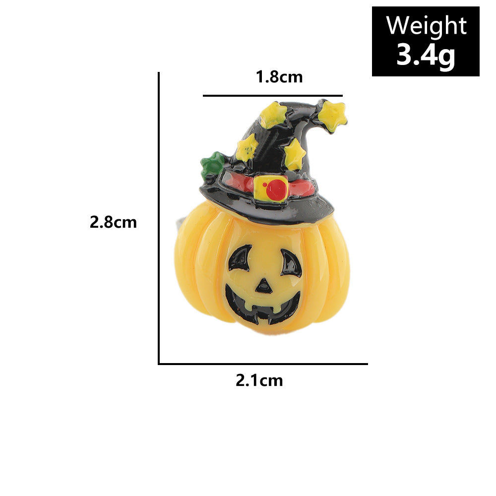 Womens Halloween Resin Ring With Patterned Pumpkin Grim Reaper Ghost And Bat Designs One Size For Women Ring One Size