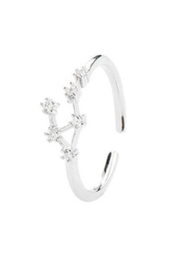 Womens Adjustable Zodiac Sign Ring Copper With White Gold Inlay Gemstone Diamond Ring For Women Girls Sparkles