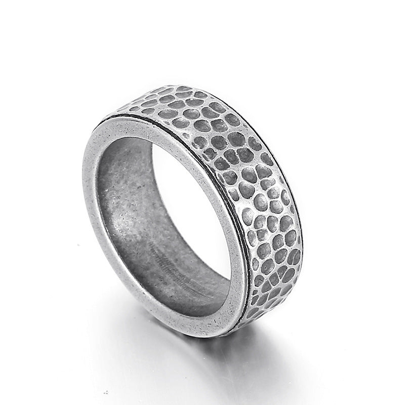 Mens Titanium Steel Hammered Ring Geometric Vintage Punk Style Fashion Accessory Ideal Gift Travel And Commemoration