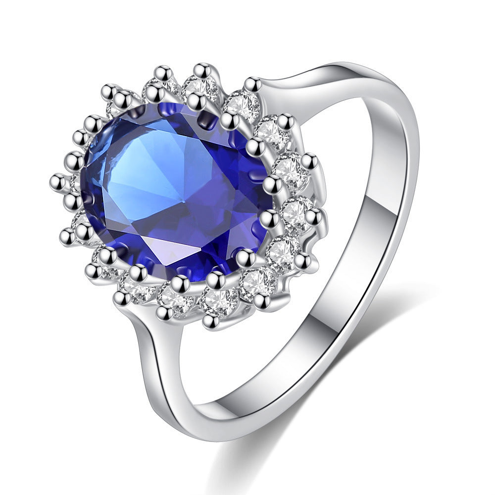 Womens White Gold Plated Copper Ring With Blue Zircon Star Shape For Elegant Fashion Jewelry Durable For Daily Wear