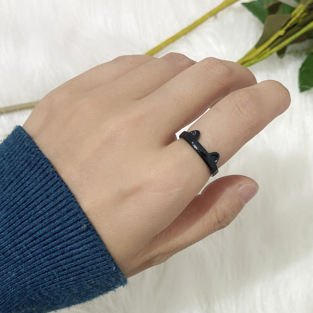 Unisex Geometric Cat Ear Ring Adjustable Alloy Electroplated Ring European American Fashion Jewelry Gift Style Ring