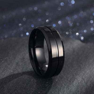 Mens Titanium Steel Ring Brushed Matte Finish Euro Geometric American Style Design Gift For Him Black Blue Six