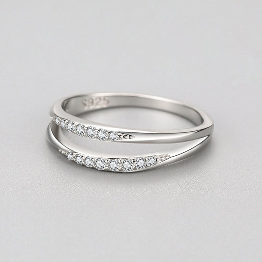 Womens Sterling Silver Ring With Micro Zircon Geometric Design Casual Fashion Jewelry Silver Tone Ring Elegant