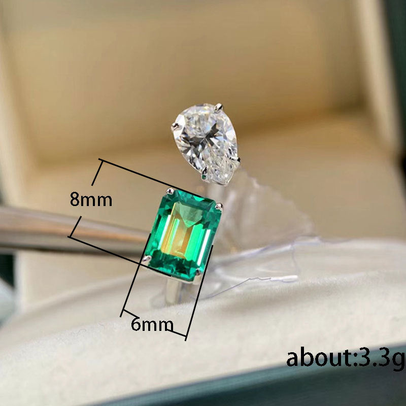 Adjustable Copper Princess Ring Inlaid Zircon Geometric Emerald Tourmaline Inspired Jewelry For Women Trendy Look