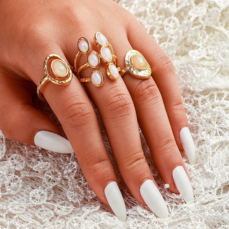 Womens Fashion Rings Set Three Piece Simple Geometric Alloy Rings Electroplated Finish Individually Packed Chic