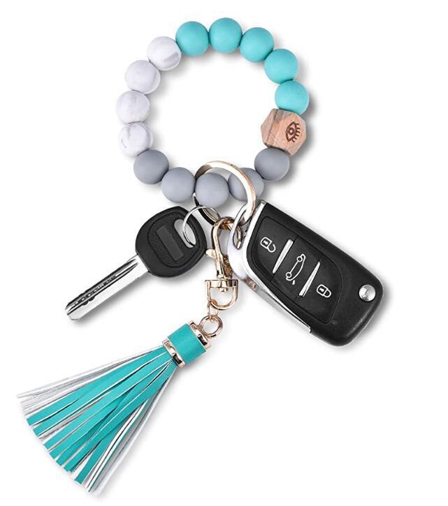 Womens Silicone Wristlet Keychain With Wood Beads Bracelet Key Ring For Handbags Car Decoration And Pendant OK