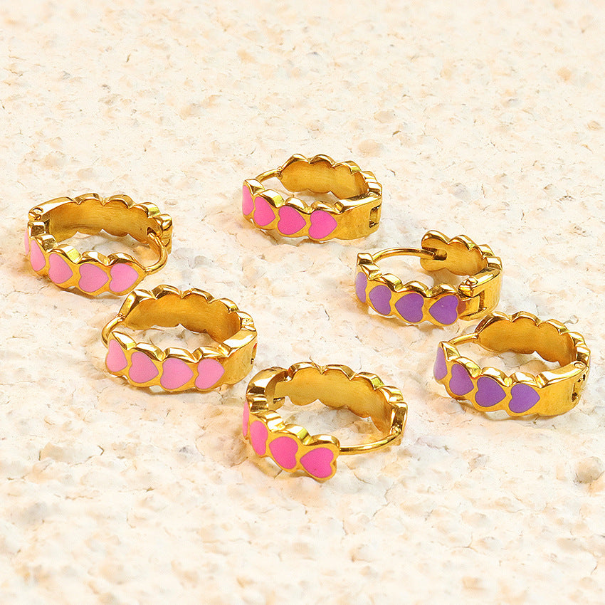 Womens Stainless Steel Earrings Electroplated Rose Red Pink And Purple Studs For Women Girls Cold Wind Jewelry