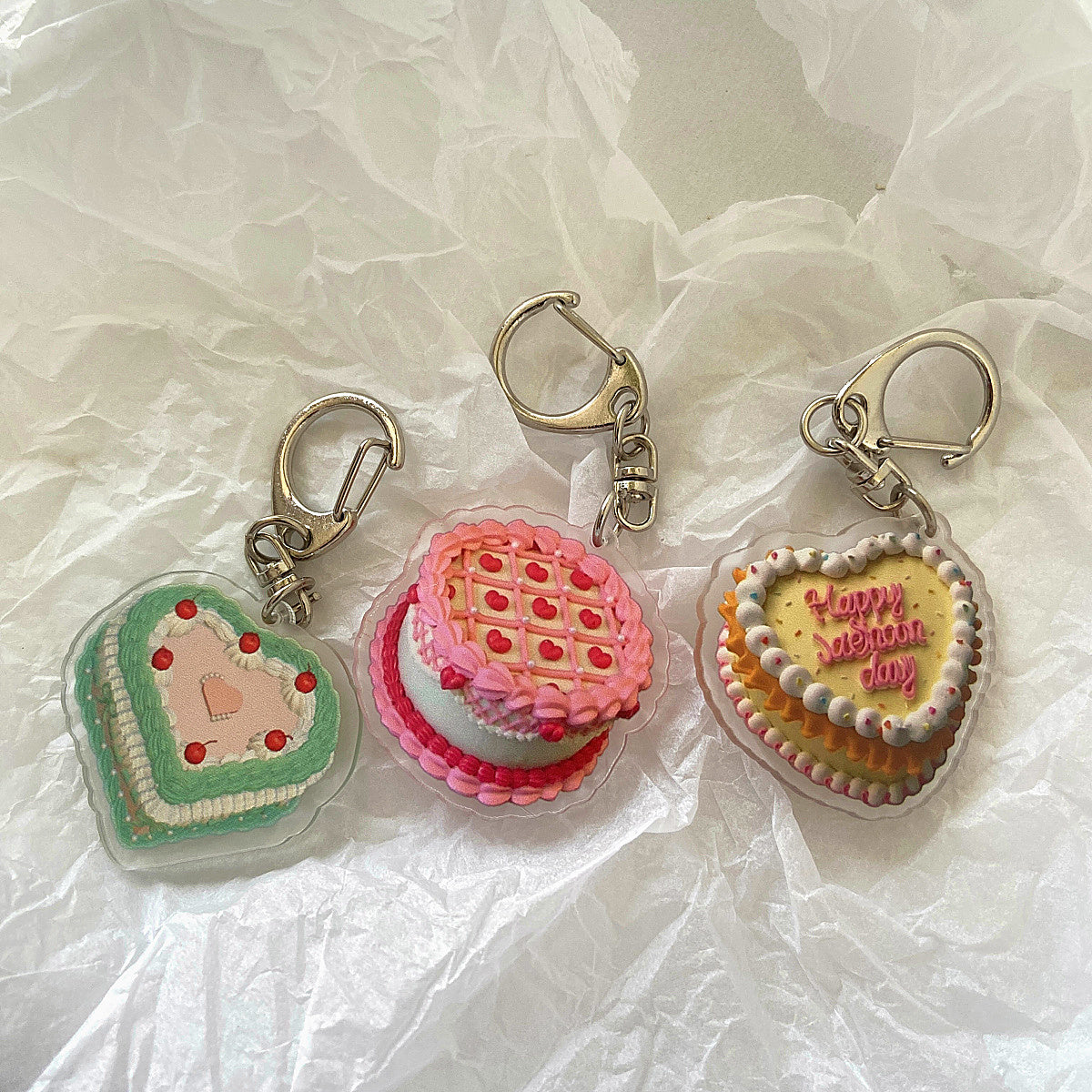 Cake Keychain Acrylic Birthday Cake Pendant Vintage Bag Accessory National Style Decoration Durable Charming Design