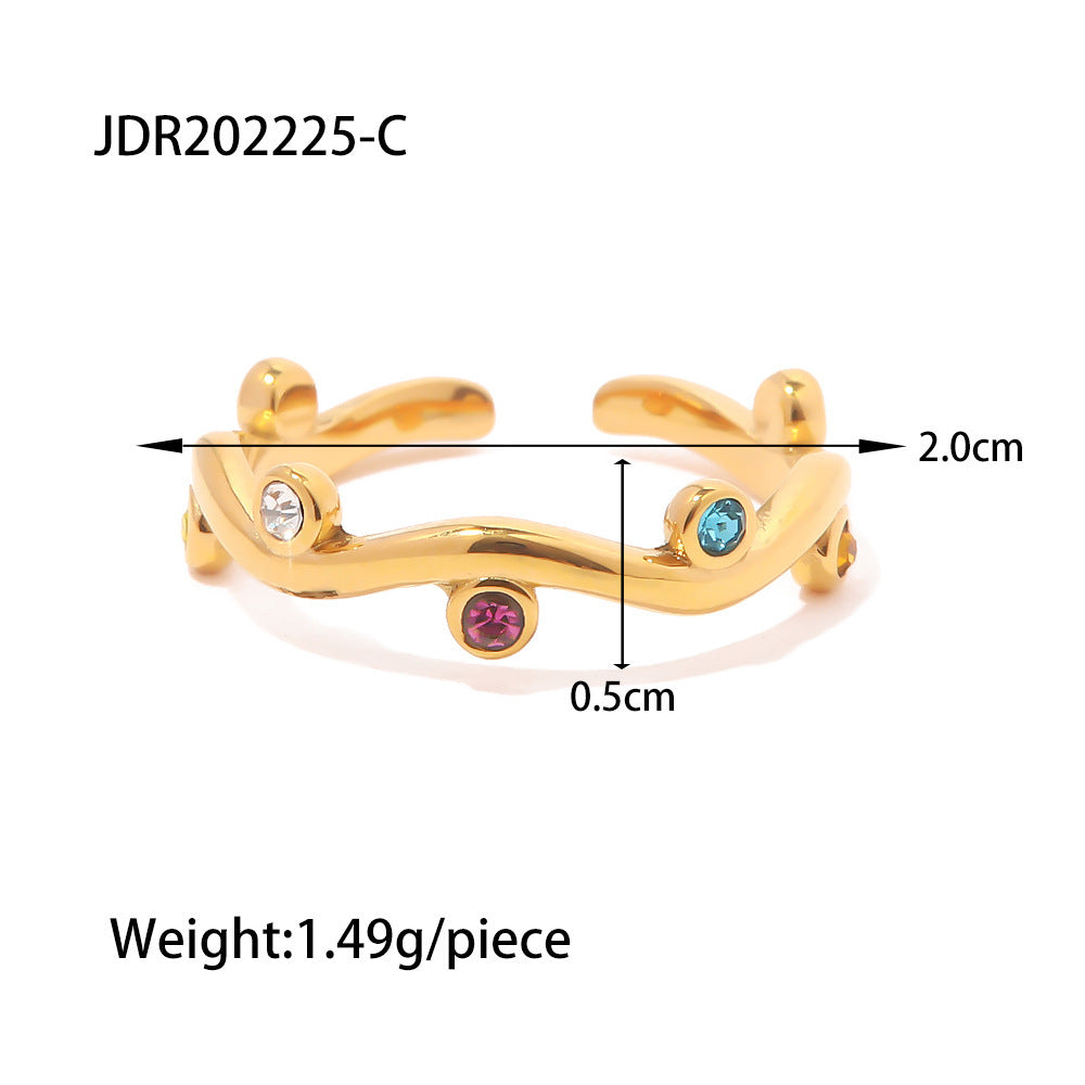Women's Titanium Steel Ring With 18K Gold Plating Irregular Inlaid White Pearls Open Ends French Retro Jewelry