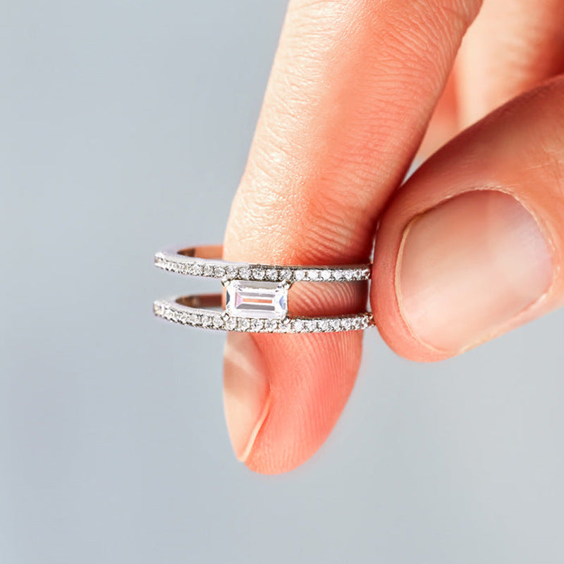 Silver Geometric Ring for Women Electroplated Alloy with Four Sides Design Elegant Fashion Jewelry for Daily Wear