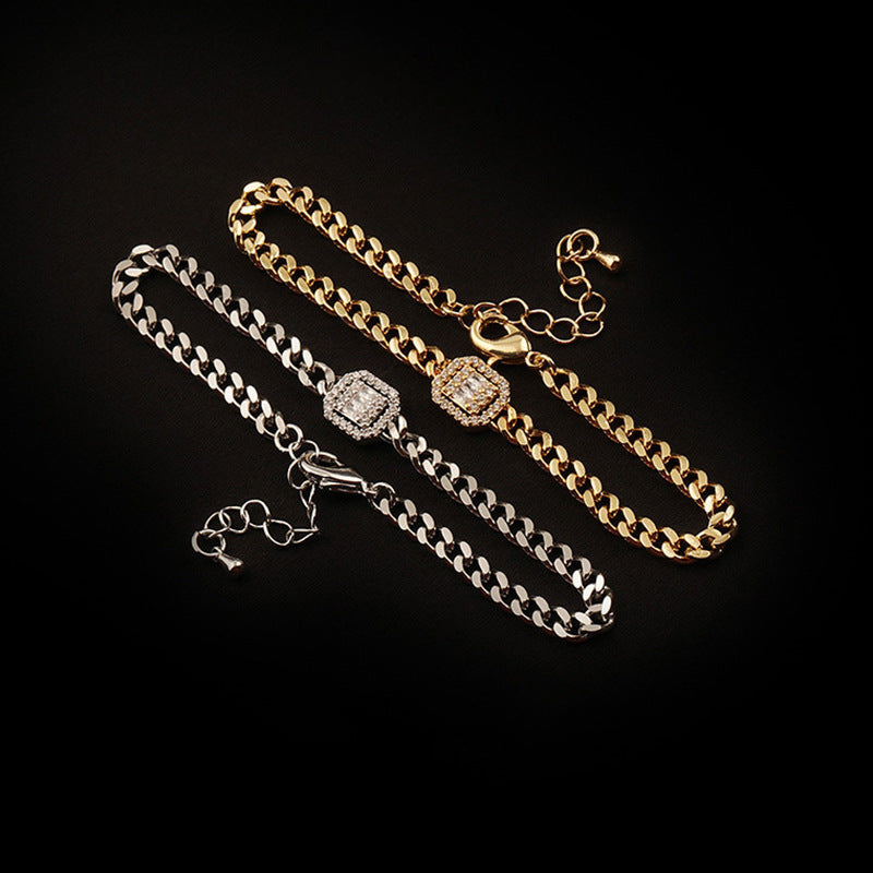 Womens Alloy Chain Bracelet Diamond Simple Retro Plated Jewelry Gift Gold Extension Chain Fashion Accessory Shine